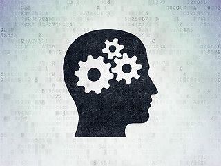 Image showing Learning concept: Head With Gears on Digital Data Paper background