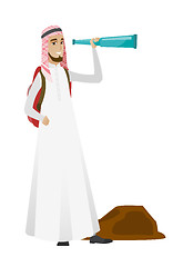 Image showing Young muslim traveler with spyglass.