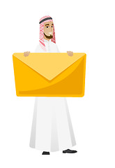 Image showing Smiling businessman holding a big envelope.