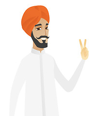 Image showing Hindu businessman showing victory gesture.