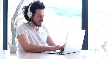 Image showing man drinking coffee enjoying relaxing lifestyle