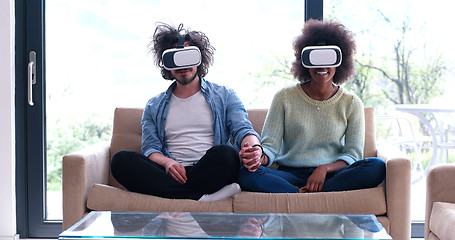 Image showing Multiethnic Couple using virtual reality headset