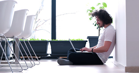 Image showing man drinking coffee enjoying relaxing lifestyle