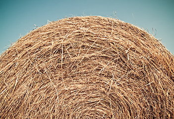Image showing Bale of hay under blue sky