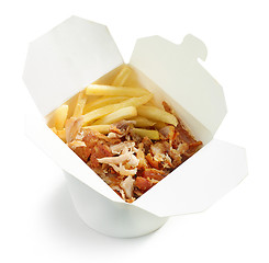 Image showing fried potatoes and chicken kebab gyros meat