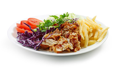 Image showing plate of chicken kebab and vegetables