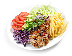 Image showing plate of chicken kebab and vegetables