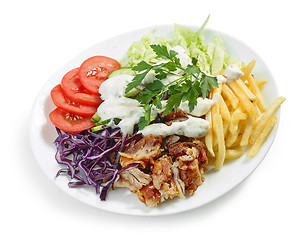 Image showing plate of chicken kebab and vegetables