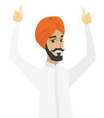 Image showing Hindu businessman standing with raised arms up.