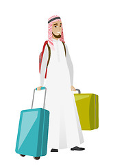 Image showing Young muslim man traveler with many suitcases.