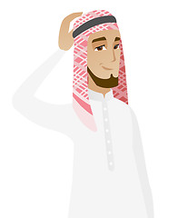 Image showing Young muslim businessman scratching his head.