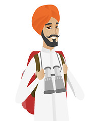 Image showing Hindu traveler man with backpack and binoculars.