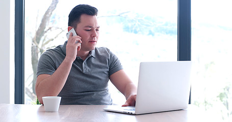 Image showing businessman working using a laptop in startup office