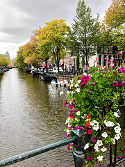 Image showing Autumn view of Old Amsterdam canal