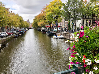 Image showing Autumn view of Old Amsterdam canal