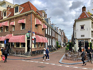 Image showing Street view and restaurant facade in Amsterdam