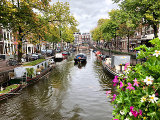 Image showing Autumn view of Old Amsterdam canal