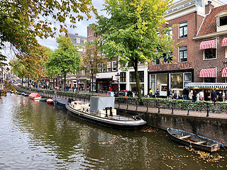 Image showing Autumn view of Old Amsterdam canal