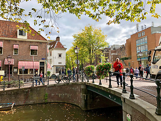 Image showing Autumn view of Old Amsterdam canal