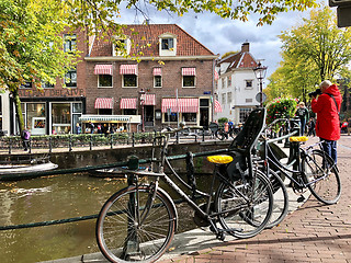 Image showing Autumn view of Old Amsterdam canal