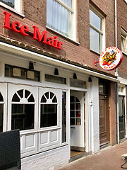 Image showing Street view and restaurant facade in Amsterdam