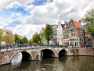 Image showing Autumn view of Old Amsterdam canal