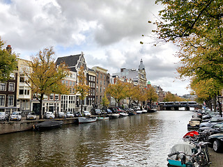 Image showing Autumn view of Old Amsterdam canal