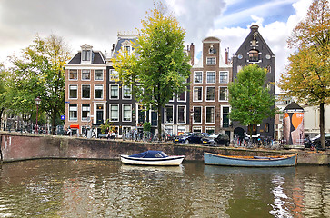 Image showing Autumn view of Old Amsterdam canal