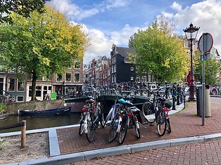 Image showing Autumn view of Old Amsterdam canal