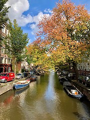 Image showing Autumn view of Old Amsterdam canal