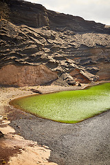 Image showing Green volcanic lake Charco de los Clicos at Lanzarote