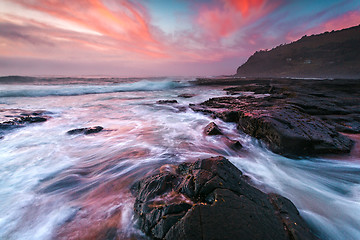 Image showing Moody coastal waves and epic sky of Garie Beach