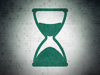 Image showing Time concept: Hourglass on Digital Data Paper background