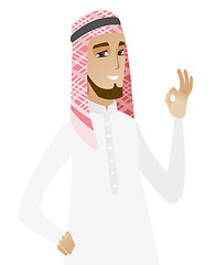 Image showing Smiling muslim businessman showing ok sign.