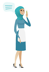 Image showing Young muslim cleaner with speech bubble.