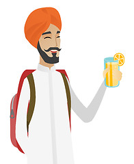 Image showing Hindu traveler man drinking cocktail.