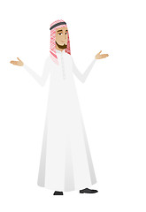 Image showing Muslim confused businessman with spread arms.