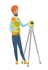 Image showing Hindu surveyor builder working with theodolite.