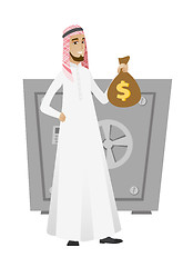 Image showing Muslim businessman holding a money bag.