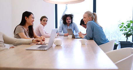 Image showing Startup Business Team At A Meeting at modern office building