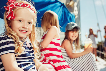 Image showing The children on board of sea yacht