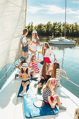 Image showing The children on board of sea yacht