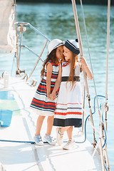 Image showing The children on board of sea yacht