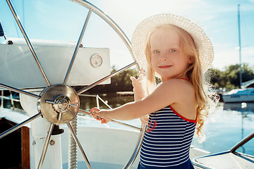 Image showing The children on board of sea yacht