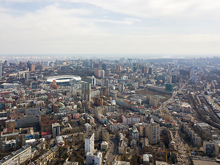 Image showing Kiev, Ukraine - April 7, 2018: Beautifu aerial view cityscape Kiev in spring and the Olympic stadium in Kyiv