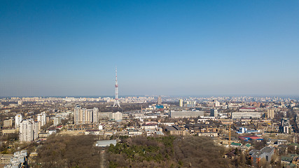 Image showing Panoramic view of the city of Kiev with Dorogozhychi distric with a TV tower, Ukraine, aerial view