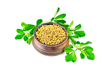 Image showing Fenugreek with green leaves in bowl