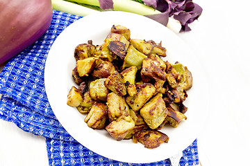 Image showing Eggplant fried on board