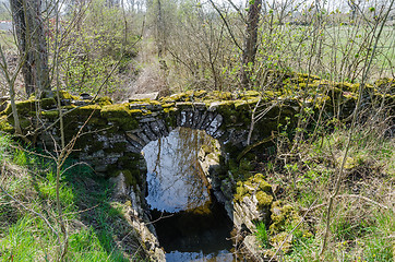 Image showing Ancient moss covered brick stone bridge on the swedish countrysi