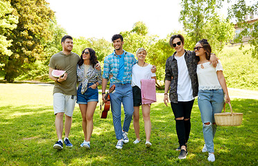 Image showing friends with guitar going to picnic at park